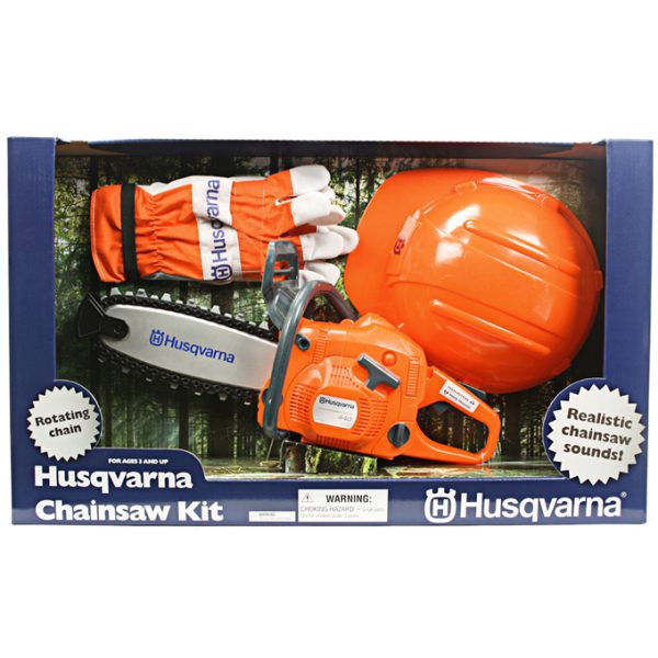 Motosega giocattolo Husqvarna con kit di sicurezza